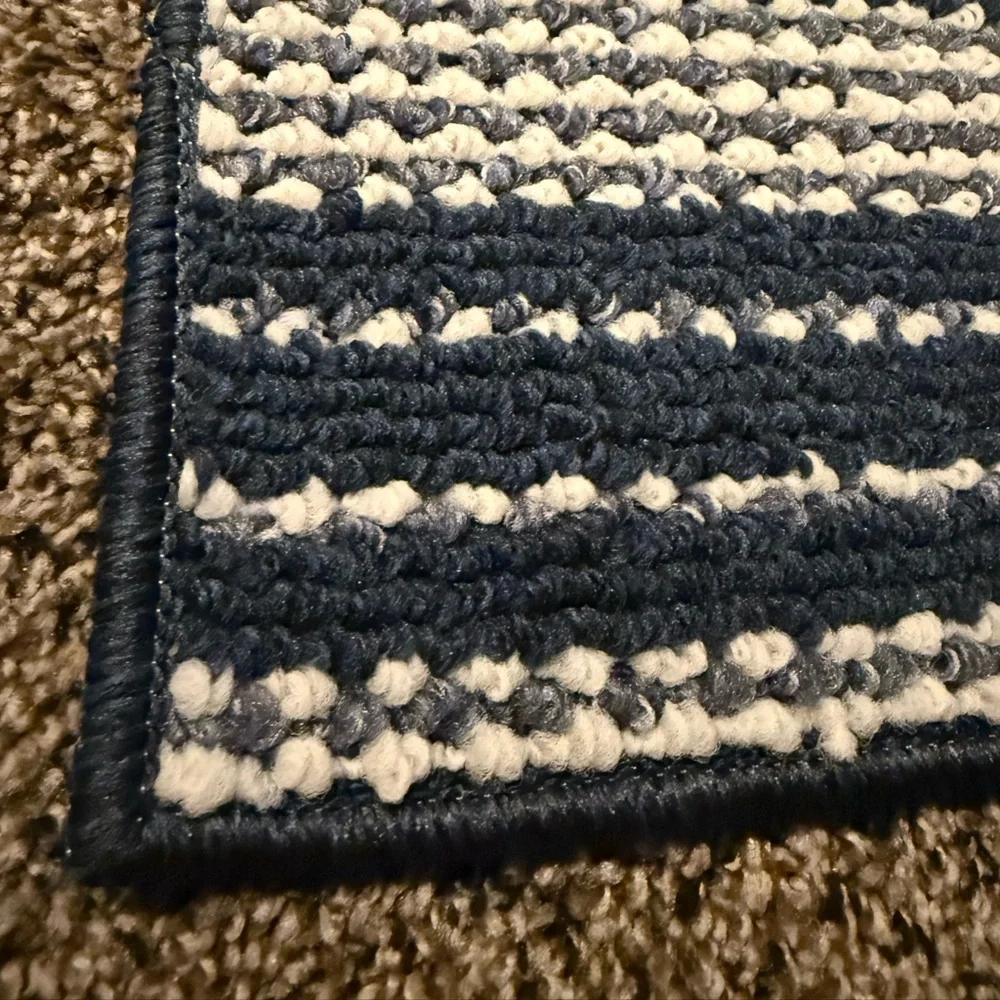 NEW. Area rug mat. Navy and white stripes